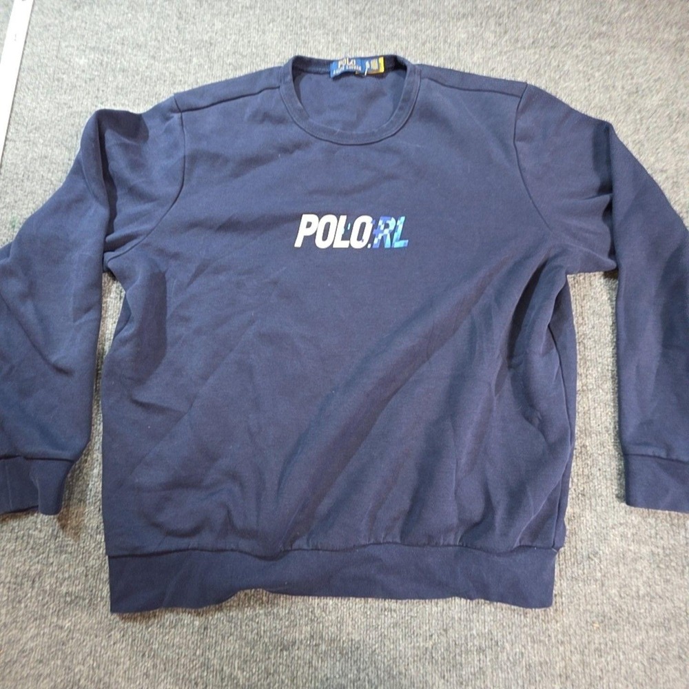 Polo Ralph Lauren Sweatshirt Mens XL Blue Fleece Crew Neck Pullover POLO RL Logo